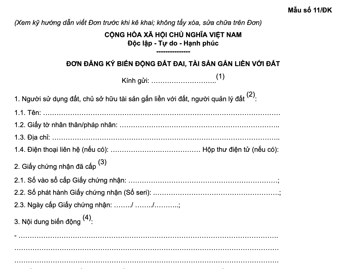 Mẫu đơn xin sang tên sổ đỏ 