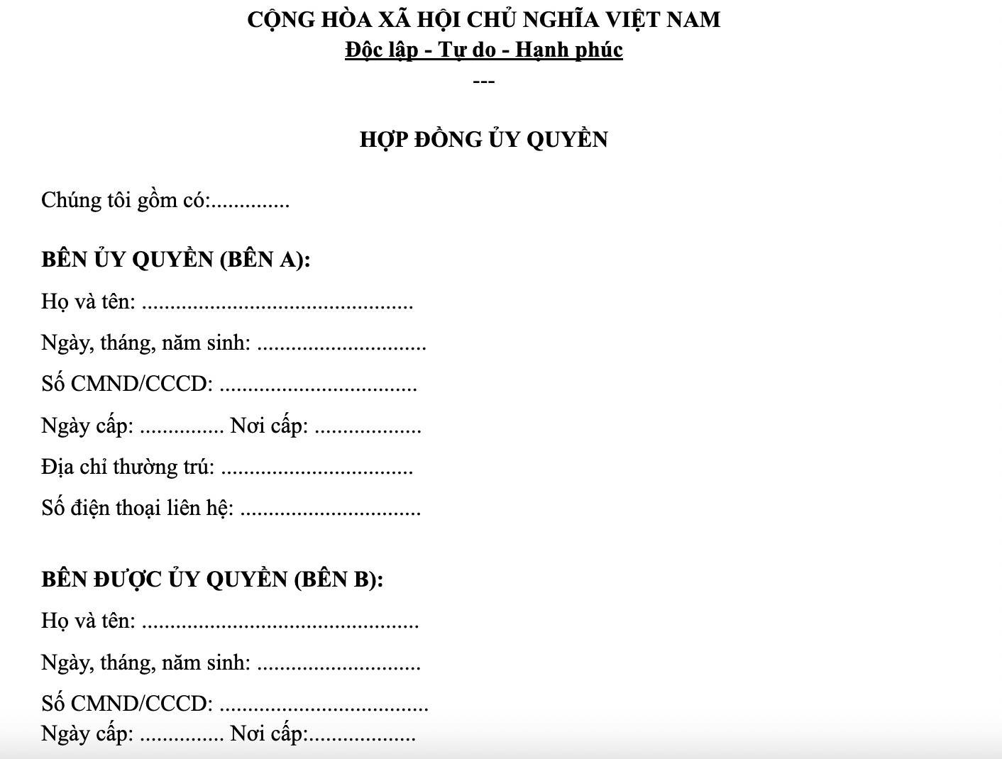 Mẫu giấy ủy quyền sử dụng đất cập nhật mới nhất